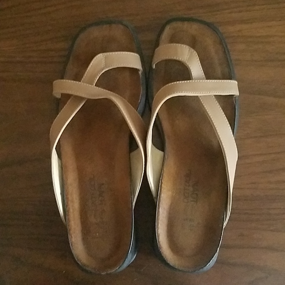 Naot leather flip flops.